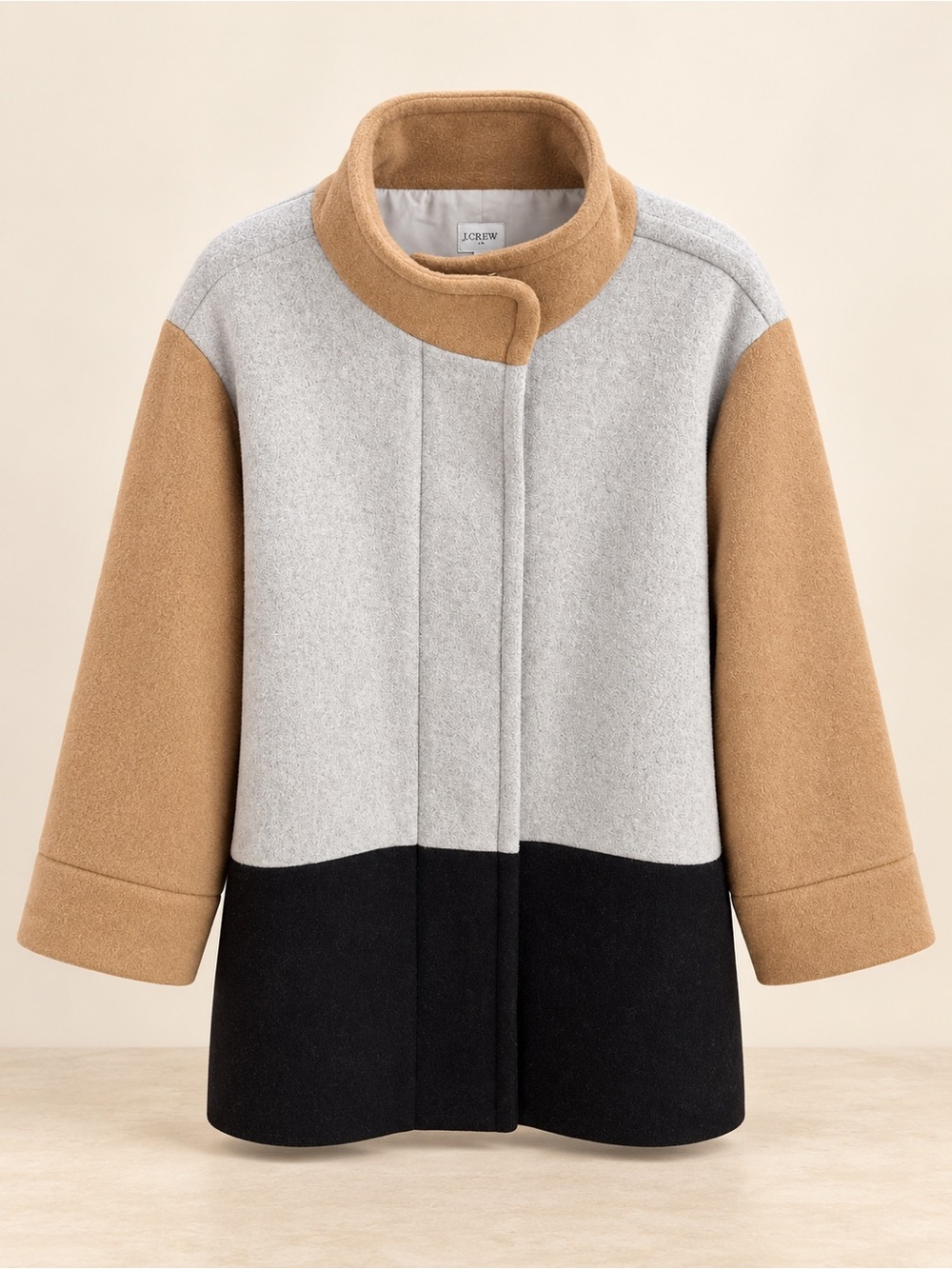 J.Crew Colorblock Funnelneck Wool Coat Women’s 24 Gray Camel Black